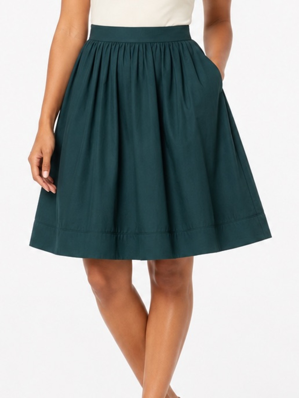 Uniqlo Women's XS Hunter Green Cotton Poplin A-Line Skirt Pockets Preppy Classic